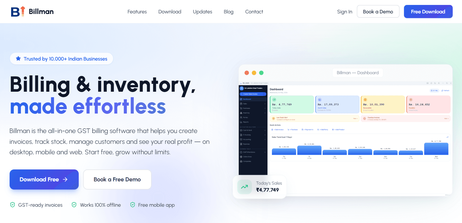 Billman — GST billing and inventory software with a live sales dashboard