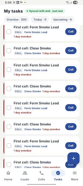 Sales Daddy tasks list with first-call follow-ups
